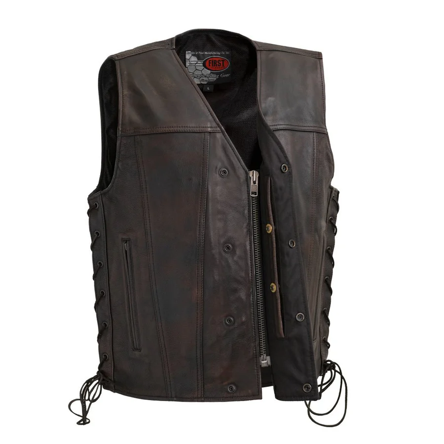 First Manufacturing High Roller Men's Motorcycle Leather Vest - Image 3